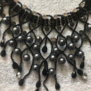 Panache  - Champagne Rhinestone Faux Grey Pearl Necklace Earring set Prom